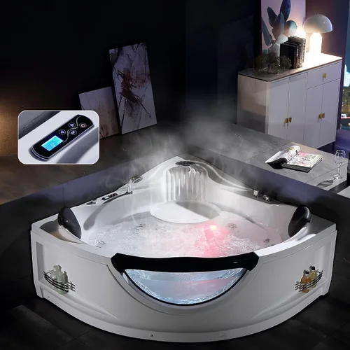 Vista 9 de Empava 59" Corner Whirlpool Tub, Jetted Bathtub for 2 Person