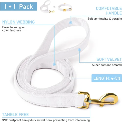 Vista 3 de GAMUDA Collar y correa de terciopelo para perro, súper suave y liso, hebilla dorada resistente, cómodo y fácil de limpiar, collar ajustable