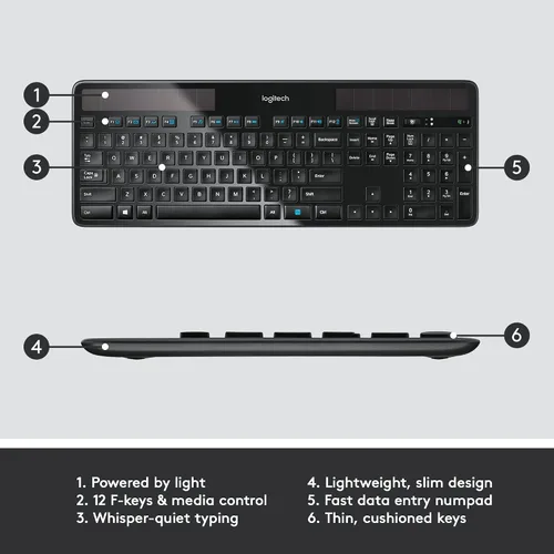 Vista 6 de Teclado solar inalámbrico K750, de Logitech , Negro talla única