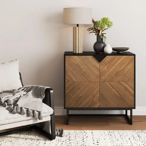 Vista 4 de Nathan James Enloe Aparador Buffet Moderno Gabinete de Almacenamiento de Acento Negro con Puertas en Acabado de Madera de Pino Rústico y Base