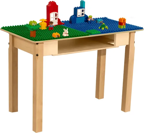 Vista 7 de Mesa DUPLO con canal y estante azul y verde