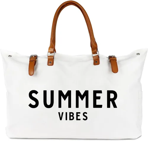 Vista 14 de Lamyba Bolsa de playa con mango de cuero vegano, extra grande, para mujer, impermeable, a prueba de arena, color blanco