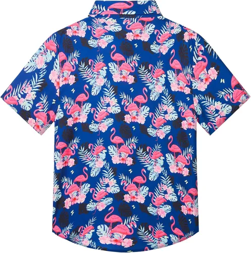 Vista 2 de Camisa hawaiana para niños, manga corta, tropical, linda, casual, con botones, para jóvenes, niños, verano, playa