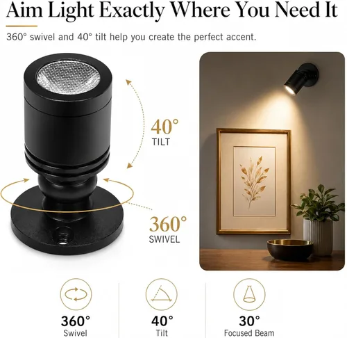 Vista 4 de Taysing Foco LED para interiores, mini-foco para exhibición, pinturas, imágenes, plantas, joyas, estantes, armarios, carteles, escaparate