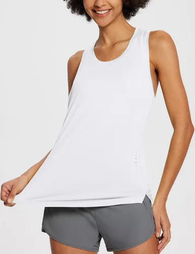Vista 4 de BALEAF Camisetas de entrenamiento para mujer, espalda cruzada, atléticas, para correr, de malla, ajustadas, para gimnasio, de secado rápido