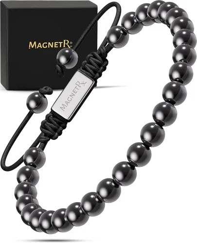 Vista 12 de MagnetRX® Pulsera de hematita y amatista, pulseras magnéticas de hematita de máxima fuerza, pulseras de cuentas moradas con cristales de amatista