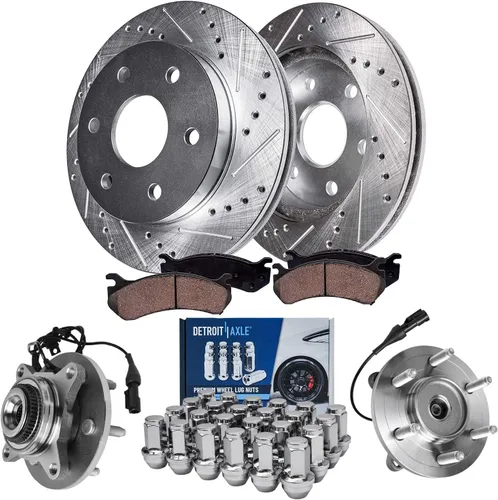 Vista 97 de Detroit Axle - Rotores de freno para Ford 2013-2019 Explorer Taurus Flex Lincoln MKT MKS, rotores de freno de disco ranurados perforados de repuesto