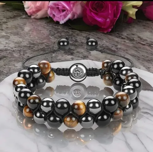Vista 2 de Pulsera de triple protección, ojo de tigre genuino, obsidiana negra y hematita de 0.315 in, pulsera de cuentas para hombres y mujeres, pulseras