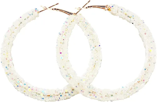 Vista 2 de Aretes de aro de lentejuelas, bohemios, envueltos en purpurina, chapados en oro, aretes colgantes circulares, joyería bohemia