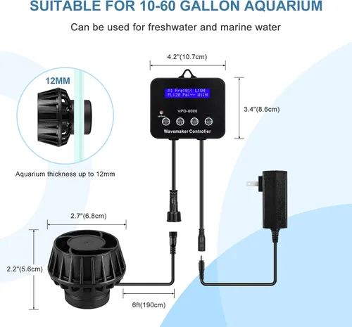 Vista 6 de 2100GPH - Fabricante de ondas para acuario con controlador Mini DC 24V 12W Powerhead con montaje magnético, Wavemaker con pantalla LED para tanque