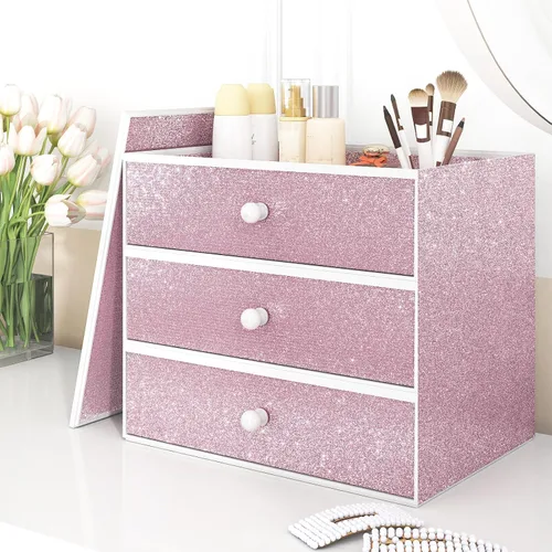 Vista 3 de WESTICK Papel tapiz rosa con purpurina para pegar y despegar, papel de contacto con purpurina rosa para armarios y cajones, papel tapiz removible