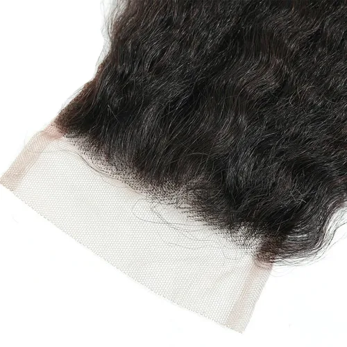 Vista 6 de Extensiones de cabello humano brasileño liso rizado de cierre 4x4 con parte libre marrón claro, encaje 150% de densidad, cabello Remy liso rizado