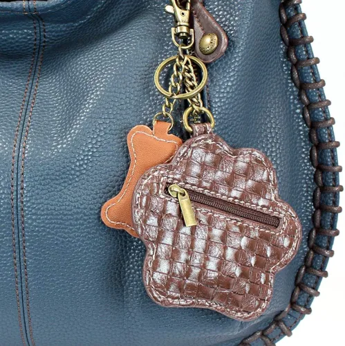 Vista 3 de Chala Bolsos de mano estilo casual suave con hombro grande o bolso cruzado con llavero color azul marino Búho