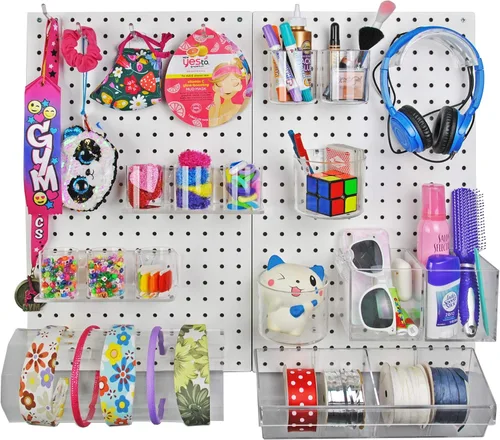 Vista 7 de Azar Displays 900944-BLK El kit organizador de pared multiusos de 24 piezas con dos paneles y surtido de accesorios: ganchos, compartimento divisor