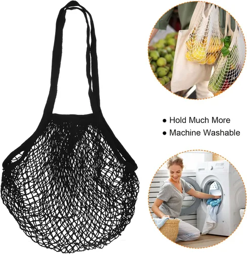 Vista 6 de MECCANIXITY Bolsa de malla de algodón, con asa larga, reutilizable, lavable, malla, bolsa de comestibles, organizador para frutas y verduras