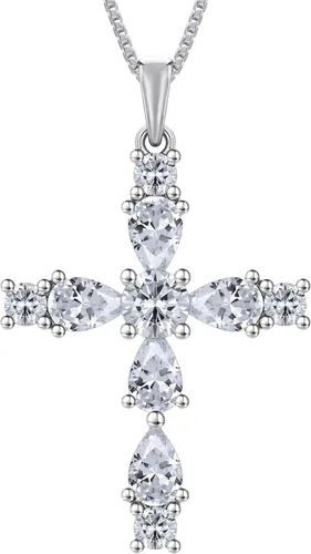 Vista 81 de YL Collar de cruz de plata de ley 925 con colgante de piedra natal religiosa para mujer