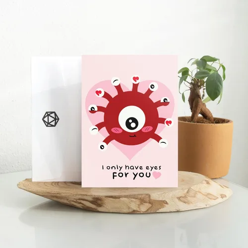 Vista 2 de Glassstaff Beholder - Tarjeta de felicitación con sobre de dados D20 para Dungeons and Dragons – DnD Dados postal regalo Dnd love, friendshap