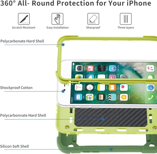 Vista 3 de Funda para iPhone Se3/iPhone Se2, iPhone 6/6S, iPhone 7/iPhone 8 de 4.7 pulgadas con soporte de anillo, con 2 protectores de pantalla resistentes