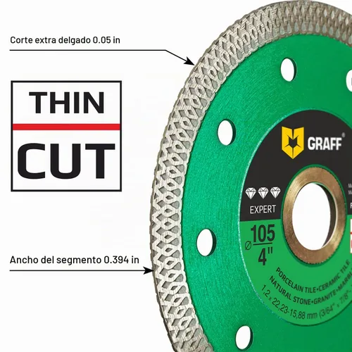 Vista 2 de GRAFF Hoja de diamante súper fina de porcelana y cerámica de 4 pulgadas, rueda de corte de diamante para azulejos duros, cerámica, piedra natural