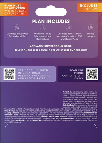 Vista 7 de $19/mes. Plan telefónico prepago Ultra Mobile con llamadas ilimitadas, texto y 3 GB de 5G • Datos 4G LTE (kit de tarjeta SIM)