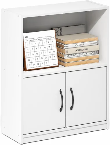 Vista 36 de Furinno Gruen - Estantería pequeña de 2 niveles, estantería con estante abierto y armario de almacenamiento de puertas, 9.3 x 21.8 x 27 pulgadas