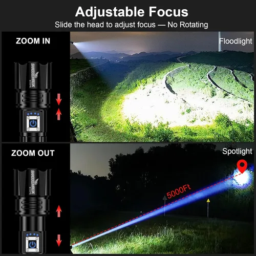 Vista 10 de Linterna 20000 Lúmenes Altos Recargable - Luz LED Flash Súper Brillante de 30W Haz de 5000ft y 12H de Larga Duración USB C Linterna de Policía