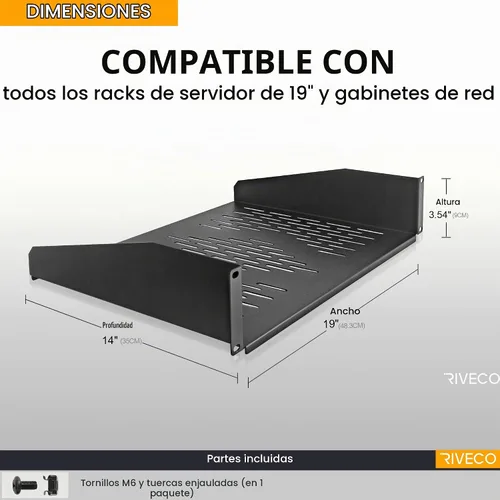 Vista 4 de RIVECO Estante de rack ventilado de 2U de 14" para gabinete de red