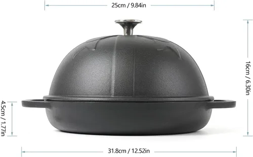 Vista 2 de HAWOK Horno de pan de hierro fundido DIA.10 pulgadas con tapa Negro..