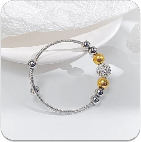 Vista 4 de PEAS Pulsera ajustable de cuentas de acero inoxidable, Sin gemas.