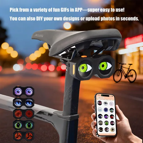 Vista 2 de Luz trasera de bicicleta dinámica para montar de noche, luz trasera de bicicleta Devil's Eyes, lámpara de luz trasera de bicicleta recargable