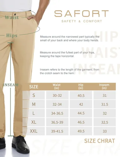 Vista 7 de Safort Pantalones de vestir ajustados para hombre, elásticos, impermeables, para uso diario