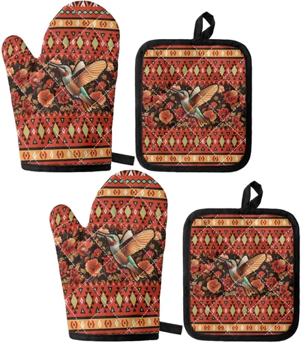 Vista 27 de UNICEU Juego de 4 manoplas de horno personalizadas y soportes para ollas, decoración de cocina, guantes protectores personalizados para hornear