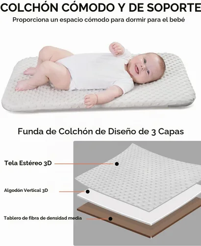Vista 5 de Cuna para bebé - Cuna para dormir al lado de la cama, Cunas al lado de la cama 3-en-1 para bebé, Cuna con movimiento, con colchón cómodo, ruedas