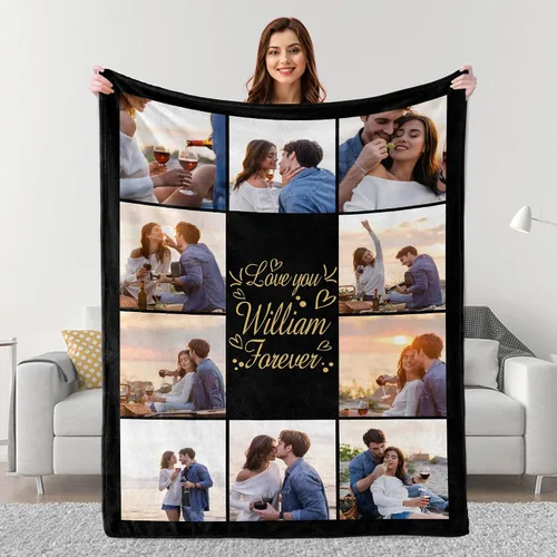 Vista 20 de Mantas personalizadas con fotos, regalos personalizados para parejas para esposa, marido, novia, novio, manta con imagen personalizada "I Love You