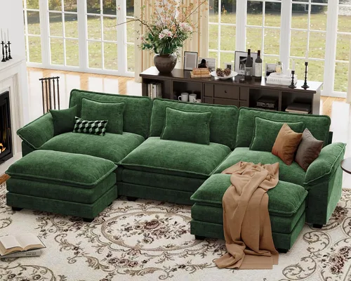 Vista 59 de Sofá modular de gran tamaño de 154 pulgadas, cómodo sofá en forma de U con 3 otomanas móviles, sofá moderno de felpilla de 7 plazas para sala