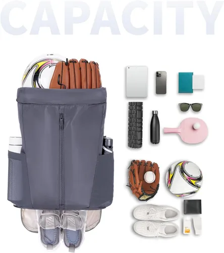 Vista 4 de sportsnew Mochila deportiva con cordón y compartimento para zapatos, mochila con cordón para mujeres y hombres, patente pendiente, Gris, Classic