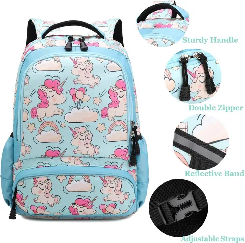 Vista 3 de Meisohua Mochilas escolares para niñas, mochila de unicornio con bolsa de almuerzo y estuche para lápices, juego de bolsas escolares 3 en 1