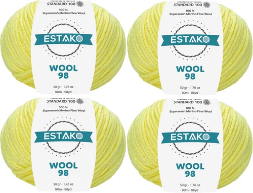Vista 22 de Estako Wool 98 (paquete de 4 madejas) 100% lana merino superwash lana merino de peso medio suave hilo para tejer y ganchillo (4 x 1.76 onzas)