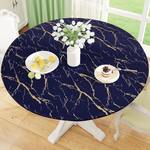Vista 8 de misaya Mantel redondo ajustable con borde elástico, mantel de plástico impermeable a prueba de aceite, mantel con parte trasera de franela de vinilo