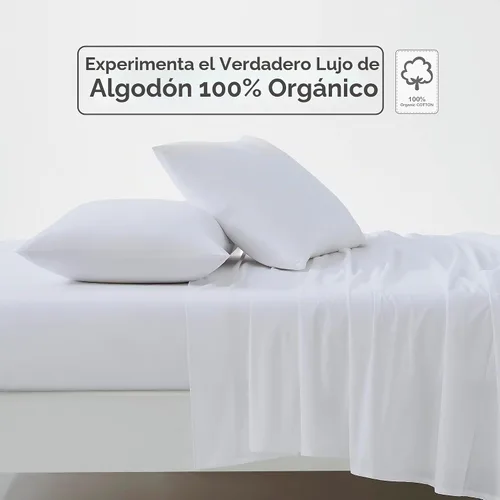 Vista 2 de Linen Closet Juego de sábanas y fundas de almohada 100% algodón orgánico, 3 Blanco Ártico