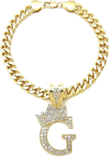 Vista 21 de Collar de cadena con letra inicial cubana para perro, collar de cadena para mascotas, gato, collar para cachorro (S, 25 cm)