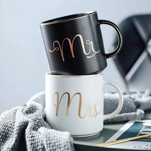 Vista 7 de Yesland Taza de café de cerámica de 12 onzas para parejas, regalo ideal para compromiso, aniversario, para él y ella, novia y novio, San Valentín