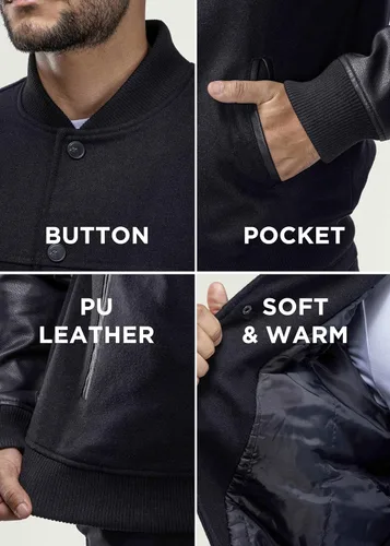 Vista 5 de X RAY Chaqueta Varsity para hombre, chaquetas casuales de béisbol Letterman para hombre Negro/Negro - 83006