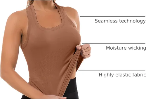 Vista 71 de MathCat Camisetas de entrenamiento para mujer, sin costuras, básicas, sin mangas, con espalda cruzada, atlética, yoga, correr, uso diario