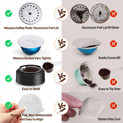 Vista 4 de Nessus Vertuo - Kit de cápsulas reutilizables y tapas de papel de aluminio, [ALSeal EZ FIT] para cápsulas Nespresso Vertuoline, 50 láminas, un