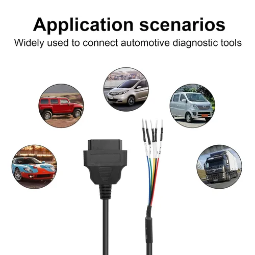 Vista 7 de YACSEJAO OBD2 - Conector hembra de 16 pines, 1 pie OBD2 a 5 pines, cable de probador de puente universal coleta DIY adaptador Mobley