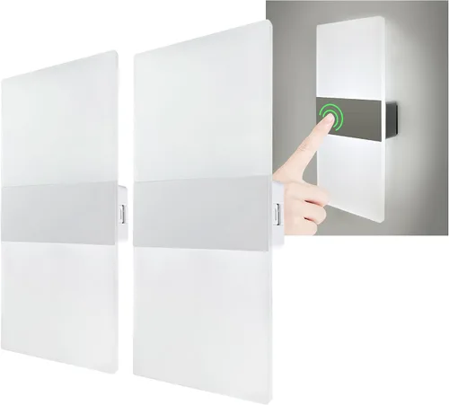 Vista 12 de Modernos apliques de pared, 2 lámparas de pared LED acrílicas para sala de estar, dormitorio, pasillo, funciona con pilas USB recargable, luz