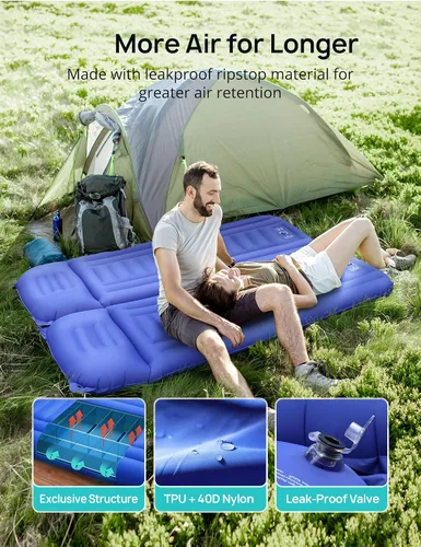 Vista 3 de Colchoneta de dormir para camping, de 5.5 pulgadas de grosor extra, colchoneta inflable ultraligera con almohada con bomba de pie integrada, colchón