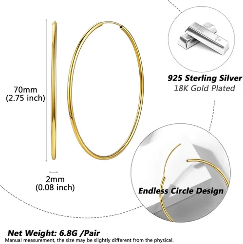 Vista 4 de Silvora Aretes de aro de plata 925 Steling para mujer, aros ligeros y grandes, aretes de aro grandes y gruesos de plata de 0.787 in1.181 in502.756 in