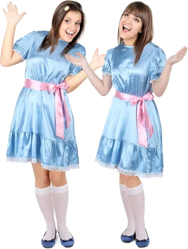 Vista 5 de 6 piezas de disfraz de Halloween para adultos, vestido Kawaii azul transparente, medias altas hasta la rodilla, pinzas para el cabello de flores